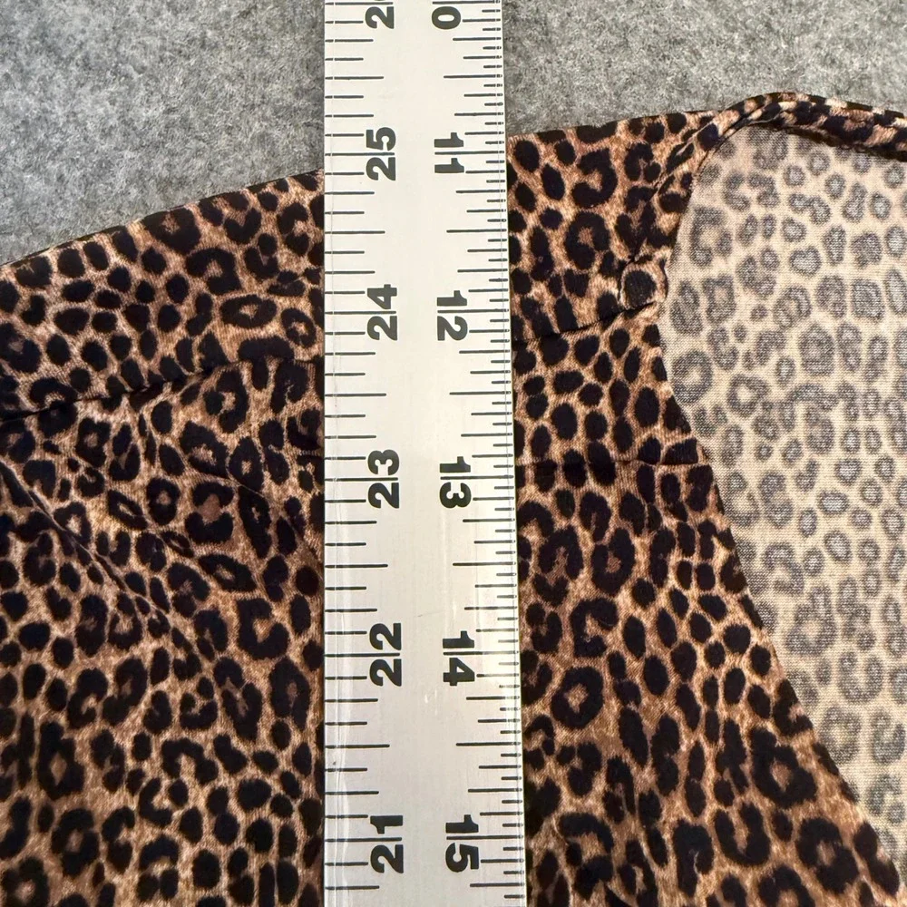 Michael Kors Leopard Print Top Womens XL Brown Bell Sleeve Lace Up Neck